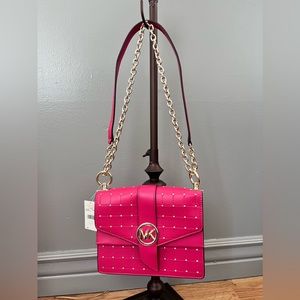 MICHAEL KORS Greenwich quilted faux-leather studded shoulder crossbody bag